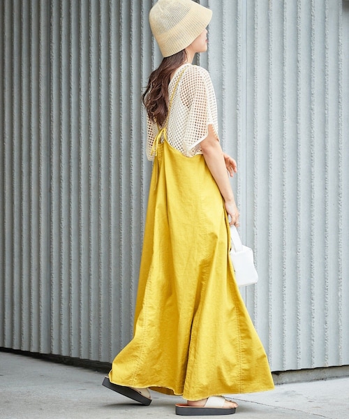 CIAOPANIC TYPY（チャオパニックティピー）の「【着回し動画あり】【タンク付き】綿麻キャミワンピース（ワンピース・レディース・アイボリー/ブラック/イエロー/ブラックその他1・ONE）」の3枚目の写真