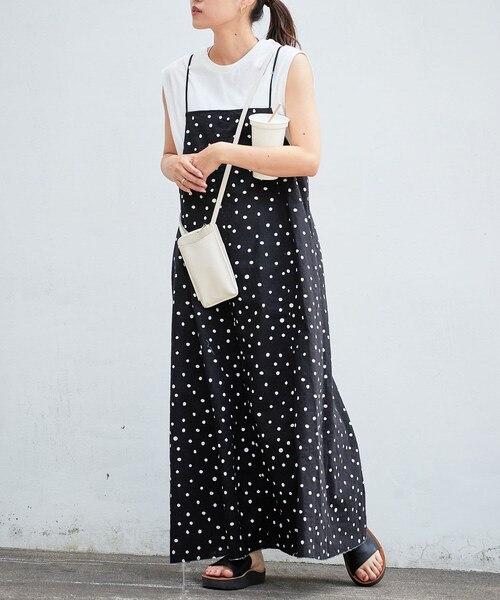 CIAOPANIC TYPY（チャオパニックティピー）の「【着回し動画あり】【タンク付き】綿麻キャミワンピース（ワンピース・レディース・アイボリー/ブラック/イエロー/ブラックその他1・ONE）」の2枚目の写真