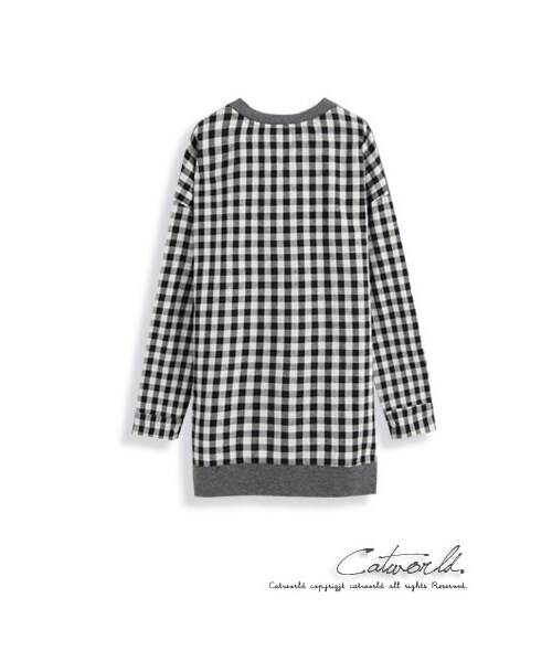 catworld（キャットワールド）の「前短後長袖拼接格紋上衣T恤（その他・レディース・黑/深灰・M/L/XL）」の4枚目の写真