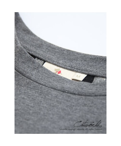 catworld（キャットワールド）の「前短後長袖拼接格紋上衣T恤（その他・レディース・黑/深灰・M/L/XL）」の5枚目の写真