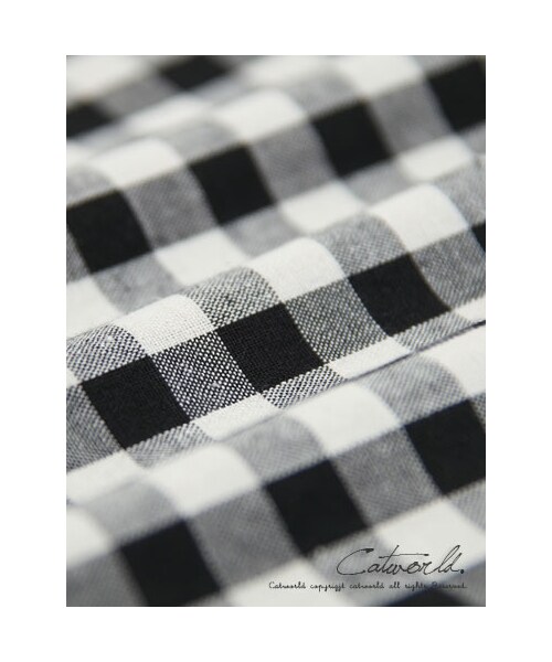 catworld（キャットワールド）の「前短後長袖拼接格紋上衣T恤（その他・レディース・黑/深灰・M/L/XL）」の6枚目の写真