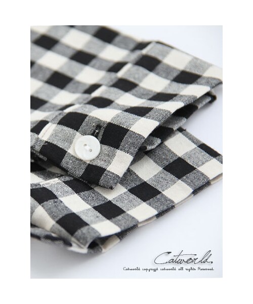 catworld（キャットワールド）の「前短後長袖拼接格紋上衣T恤（その他・レディース・黑/深灰・M/L/XL）」の7枚目の写真