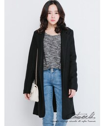 catworld | 韓風羊毛呢料雙口袋長版大衣外套(ジャケット/アウター)