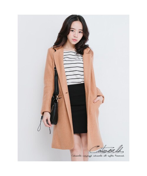 catworld（キャットワールド）の「韓風羊毛呢料雙口袋長版大衣外套（ジャケット/アウター・レディース・黑/駝色・S/M/L/XL）」の2枚目の写真