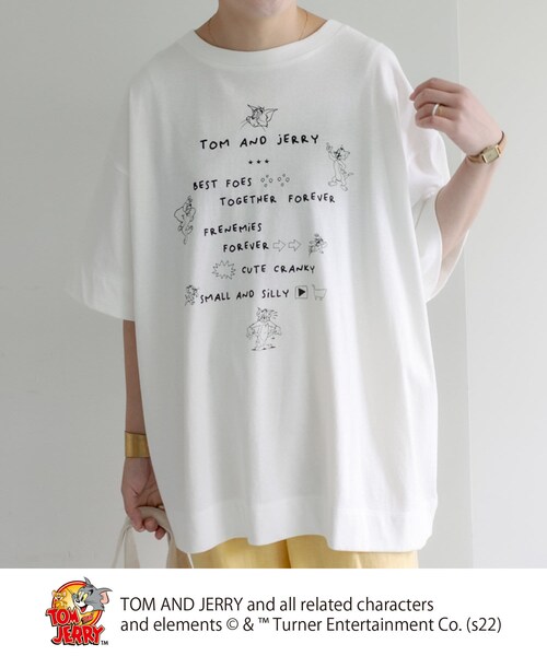 PUAL CE CIN(ピュアルセシン)の「TOM and JERRY/トムとジェリーチュニックTシャツ(Tシャツ/カットソー・レディース・ホワイト/グレー/ホワイト系その他/ネイビー・FREE)」の1枚目の写真
