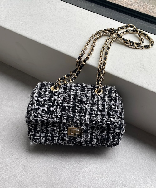 DouDou(ドゥドゥ)の「ツイードチェーンポシェット(トートバッグ・レディース・サックスブルー/ネイビー/ブラック・F)」の1枚目の写真