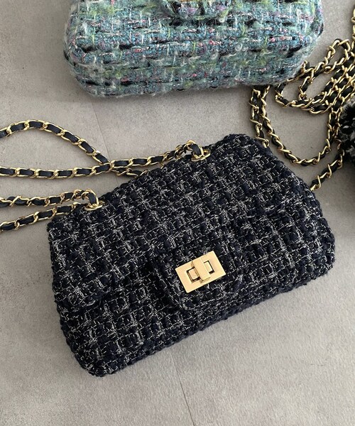 DouDou(ドゥドゥ)の「ツイードチェーンポシェット(トートバッグ・レディース・サックスブルー/ネイビー/ブラック・F)」の2枚目の写真