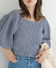 Kastane | ギンガムシャーリングブラウス(Tシャツ/カットソー)