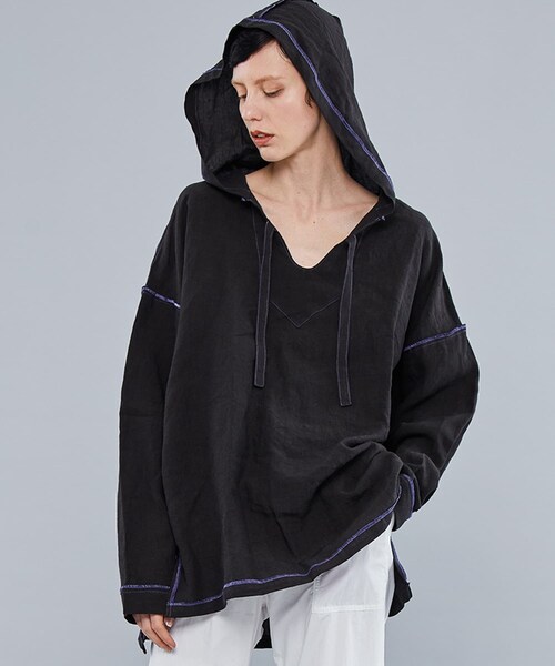 CYCLE(サイクル)の「コズミックリネンフーディー CYCLESS22-12-TP(Tシャツ/カットソー・レディース・BLK/BLU・FREE)」の1枚目の写真