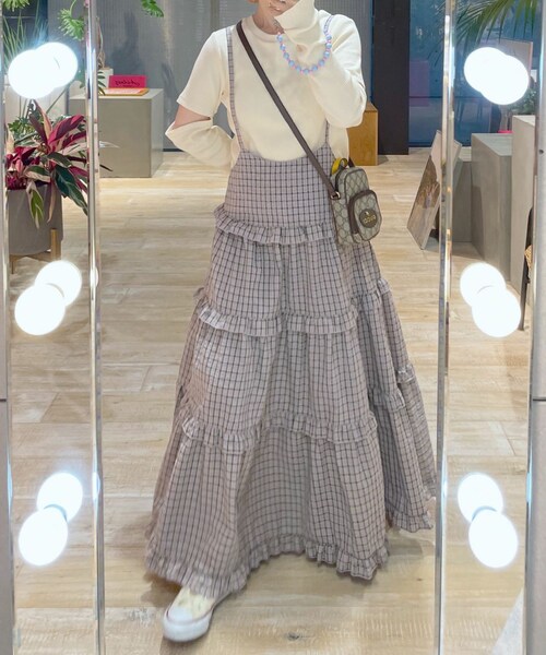 w closet(ダブルクローゼット)の「★先行予約★【Alley】ギンガムチェックフリルティアードキャミワンピース【8月下旬入荷】(ワンピース/ドレス・レディース・ピンク/パープル・FREE)」の12枚目の写真