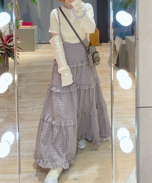 w closet(ダブルクローゼット)の「★先行予約★【Alley】ギンガムチェックフリルティアードキャミワンピース【8月下旬入荷】(ワンピース/ドレス・レディース・ピンク/パープル・FREE)」の18枚目の写真