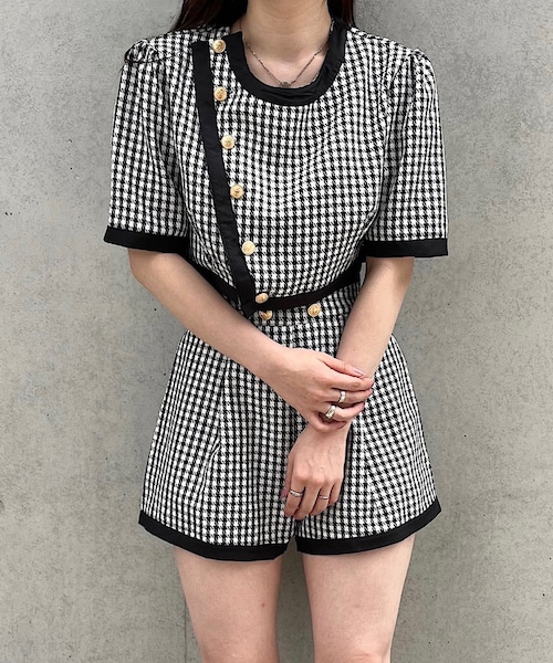 Voyage titty&Co.PETIT（ボヤージュティティアンドコープチ）の「【オフィシャル限定】【Voyage titty&Co.PETIT】パイピングチェックショーパン（パンツ・レディース・マルチ・F）」の6枚目の写真