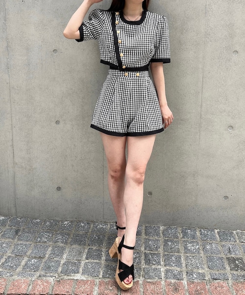 Voyage titty&Co.PETIT（ボヤージュティティアンドコープチ）の「【オフィシャル限定】【Voyage titty&Co.PETIT】パイピングチェックショーパン（パンツ・レディース・マルチ・F）」の2枚目の写真