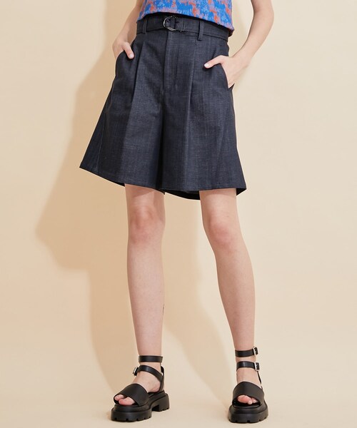 INella（イネラ）の「ベルテッドハイウエストショートパンツ（その他パンツ・レディース・NAT/IVR/NVY・1/2）」の2枚目の写真