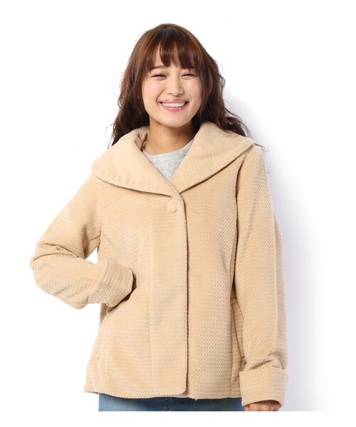 mysty woman（ミスティウーマン）の「ビッグカラー起毛ショートコート（ジャケット/アウター・レディース・ベージュ/ピンクベージュ/ネイビー/ブラック・S/M）」の13枚目の写真