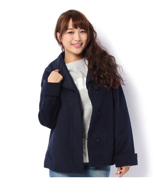 mysty woman（ミスティウーマン）の「ビッグカラー起毛ショートコート（ジャケット/アウター・レディース・ベージュ/ピンクベージュ/ネイビー/ブラック・S/M）」の4枚目の写真