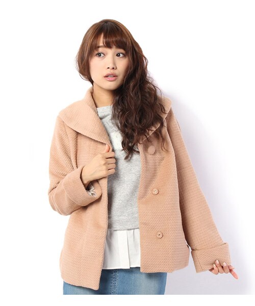 mysty woman（ミスティウーマン）の「ビッグカラー起毛ショートコート（ジャケット/アウター・レディース・ベージュ/ピンクベージュ/ネイビー/ブラック・S/M）」の3枚目の写真