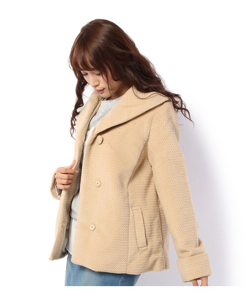 mysty woman（ミスティウーマン）の「ビッグカラー起毛ショートコート（ジャケット/アウター・レディース・ベージュ/ピンクベージュ/ネイビー/ブラック・S/M）」の6枚目の写真