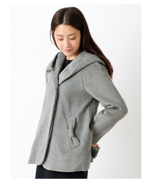 earth music&ecology（アースミュージックアンドエコロジー）の「【Special Price】T/Rシャギーフードコート（コート　・レディース・ライトグレー/ピンク/サックスブルー/ネイビー・S/M）」の2枚目の写真