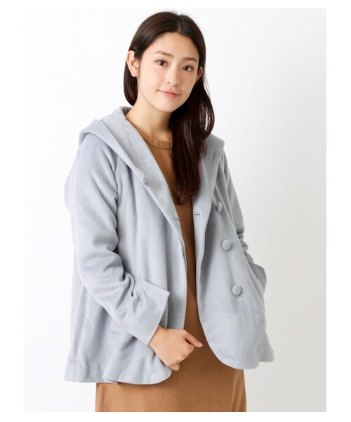 earth music&ecology（アースミュージックアンドエコロジー）の「【Special Price】T/Rシャギーフードコート（コート　・レディース・ライトグレー/ピンク/サックスブルー/ネイビー・S/M）」の10枚目の写真