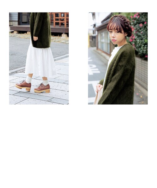 STYLENANDA（スタイルナンダ）の「バックスリットアンゴラシャギーニットカーディガン（ジャケット/アウター・レディース・カーキ/レッド/ブラック・フリーサイズ）」の6枚目の写真