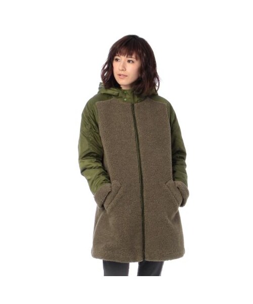 GINGER ALE(ジンジャーエール)の「ナイロン切り替えフーテッドボアコート(モッズ・フィールドコート・レディース・オリーブグリーン/ネイビー・FREE)」の3枚目の写真