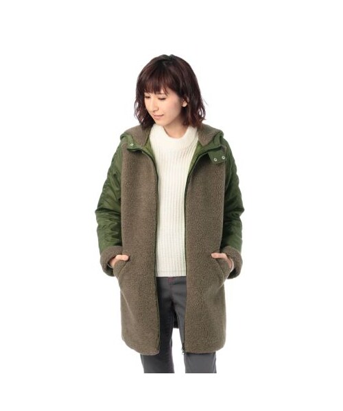 GINGER ALE(ジンジャーエール)の「ナイロン切り替えフーテッドボアコート(モッズ・フィールドコート・レディース・オリーブグリーン/ネイビー・FREE)」の6枚目の写真