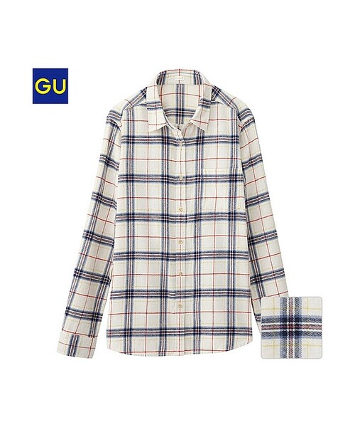 GU（ジーユー）の「（GU）チェックシャツ（レギュラー）Ａ（WOMEN ⁄ シャツ・ブラウス・レディース・NAVY/OFF WHITE/RED・L/XL/S/M）」の2枚目の写真