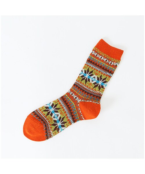 靴下屋（クツシタヤ）の「フェアアイル雪柄ソックス（ソックス・靴下・レディース・キナリ/チャコールモク/ベージュモク/アカ/ダークオレンジ/グリーン/コン・22.0～24.0cm）」の7枚目の写真