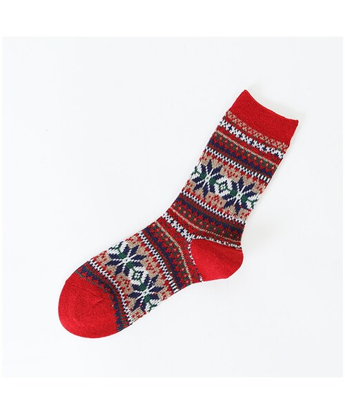靴下屋（クツシタヤ）の「フェアアイル雪柄ソックス（ソックス・靴下・レディース・キナリ/チャコールモク/ベージュモク/アカ/ダークオレンジ/グリーン/コン・22.0～24.0cm）」の6枚目の写真