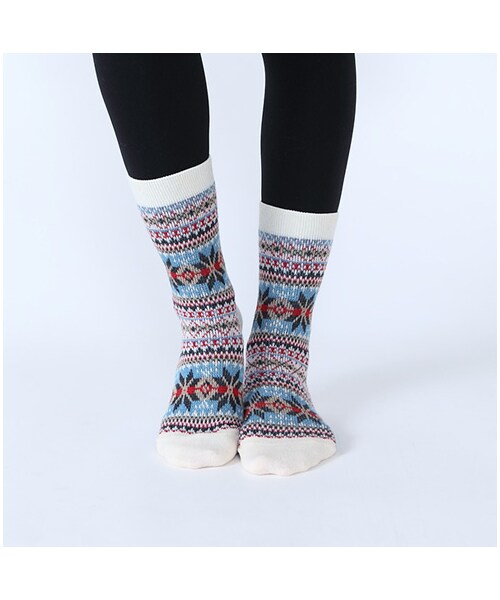 靴下屋（クツシタヤ）の「フェアアイル雪柄ソックス（ソックス・靴下・レディース・キナリ/チャコールモク/ベージュモク/アカ/ダークオレンジ/グリーン/コン・22.0～24.0cm）」の9枚目の写真