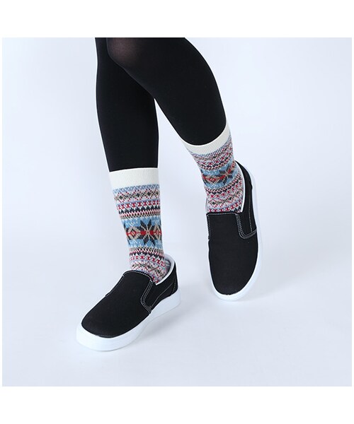 靴下屋（クツシタヤ）の「フェアアイル雪柄ソックス（ソックス・靴下・レディース・キナリ/チャコールモク/ベージュモク/アカ/ダークオレンジ/グリーン/コン・22.0～24.0cm）」の8枚目の写真