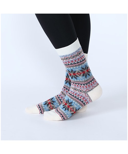 靴下屋（クツシタヤ）の「フェアアイル雪柄ソックス（ソックス・靴下・レディース・キナリ/チャコールモク/ベージュモク/アカ/ダークオレンジ/グリーン/コン・22.0～24.0cm）」の10枚目の写真