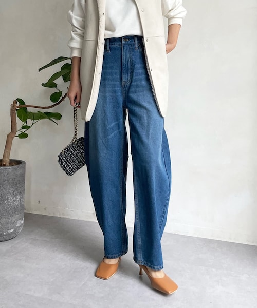 doudou デニムワイドイージーパンツ 38 ブルー