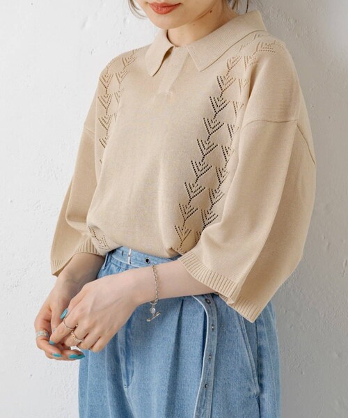 Kastane（カスタネ）の「【WHIMSIC】RETRO PATTERN KNIT POLO SHIRT2（ニット/セーター・メンズ・ベージュ/グリーン/パープル・F）」の2枚目の写真