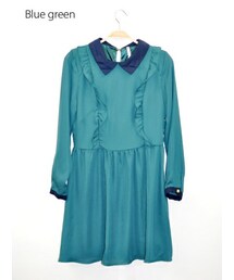 Momo | バイカラー襟とフリルラインのロマンチックワンピース(ワンピース)