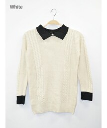 Momo | バイカラー襟付きリブ編みニットソー(ニット/セーター)