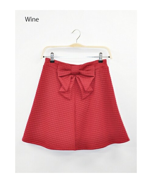 Momo（Momo）の「前リボン装飾キルティング加工Aラインストレッチスウェットスカート（スカート・レディース・ネイビー/ワイン/グリーン/ブラック・フリー）」の4枚目の写真