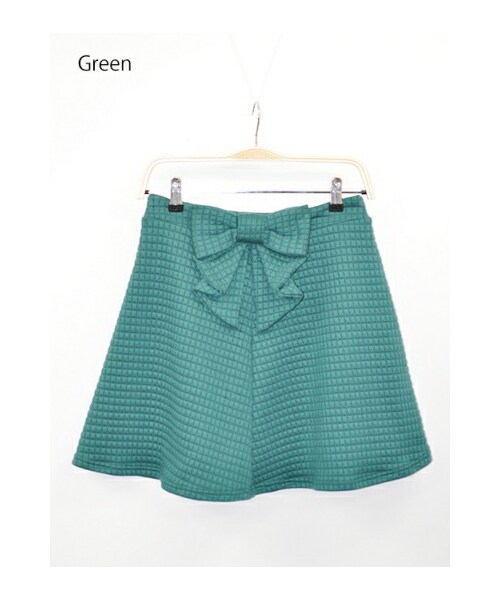 Momo（Momo）の「前リボン装飾キルティング加工Aラインストレッチスウェットスカート（スカート・レディース・ネイビー/ワイン/グリーン/ブラック・フリー）」の3枚目の写真