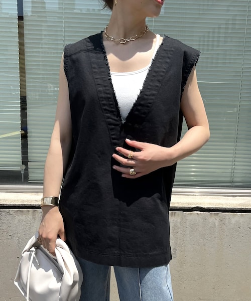 prose verse（プロズヴェール）の「ツイルフリンジベスト（シャツ/ブラウス・レディース・アイボリー/ブラック・M）」の2枚目の写真