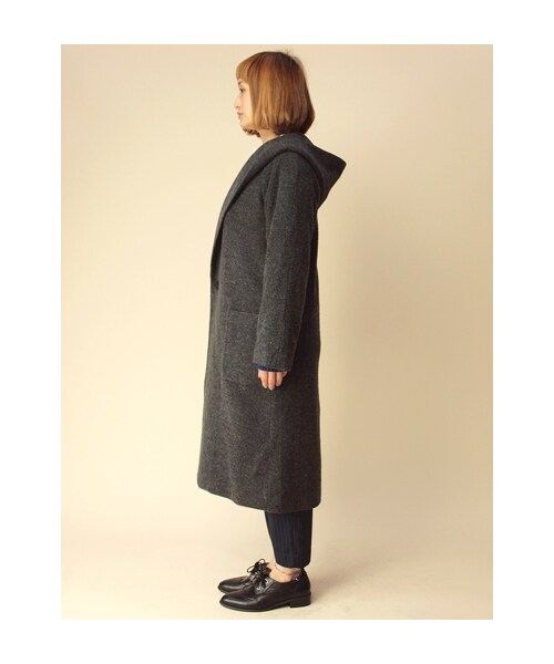 w closet(ダブルクローゼット)の「ウール混フードロングコート(トップス・レディース・L.ベージュ/サックス/D.チャコールグレー・FREE)」の5枚目の写真