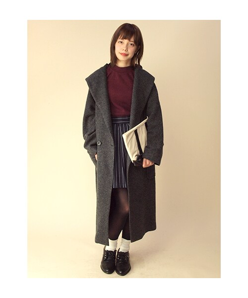 w closet(ダブルクローゼット)の「ウール混フードロングコート(トップス・レディース・L.ベージュ/サックス/D.チャコールグレー・FREE)」の13枚目の写真