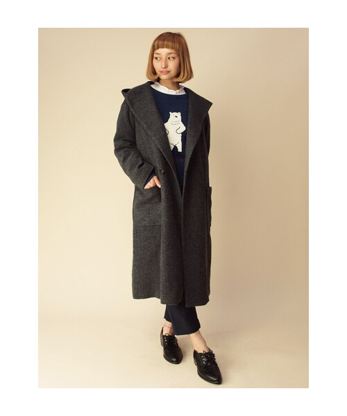 w closet(ダブルクローゼット)の「ウール混フードロングコート(トップス・レディース・L.ベージュ/サックス/D.チャコールグレー・FREE)」の12枚目の写真