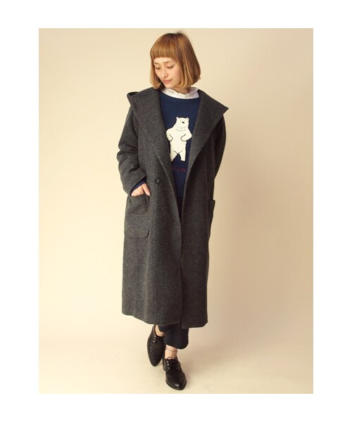 w closet(ダブルクローゼット)の「ウール混フードロングコート(トップス・レディース・L.ベージュ/サックス/D.チャコールグレー・FREE)」の1枚目の写真