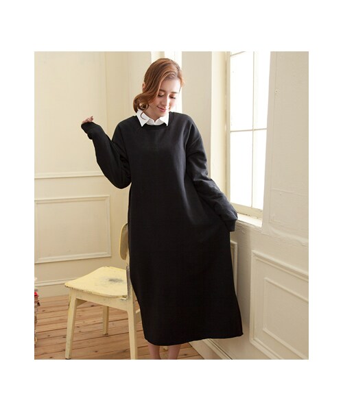 gracegift（グレースギフト）の「韓國休閒感鬚邊寬鬆洋裝（ワンピース/ドレス・レディース・黑・F）」の4枚目の写真