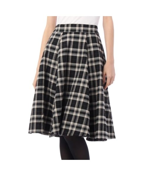 OZOC（オゾック）の「起毛チェックミディ丈フレアスカート（ひざ丈・レディース・ダークグリーン/ブラック・M）」の2枚目の写真