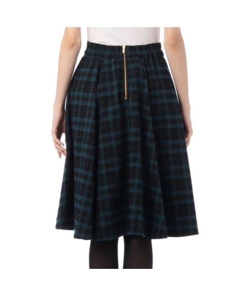 OZOC（オゾック）の「起毛チェックミディ丈フレアスカート（ひざ丈・レディース・ダークグリーン/ブラック・M）」の4枚目の写真