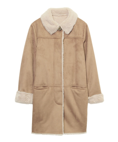 Ungrid(アングリッド)の「【Lady Like】フェイクムートンロングコート(ジャケット/アウター・レディース・ベージュ/キャメル・S/M)」の1枚目の写真