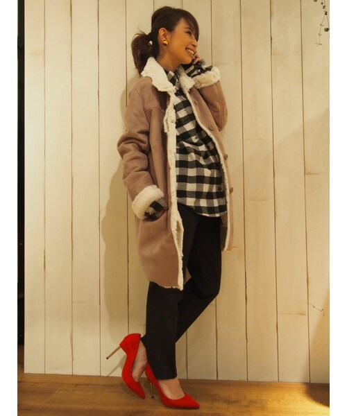 Ungrid(アングリッド)の「【Lady Like】フェイクムートンロングコート(ジャケット/アウター・レディース・ベージュ/キャメル・S/M)」の3枚目の写真