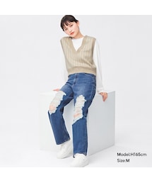 GU（ジーユー）の「クラッシュストレートジーンズNT+E（ストレート・レディース）」